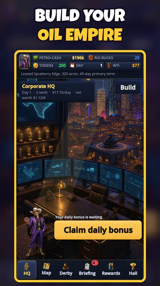 Build your oil empire: the Corporate HQ screen
